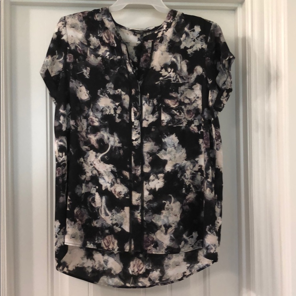 Dark Floral Blouse Half Button Up